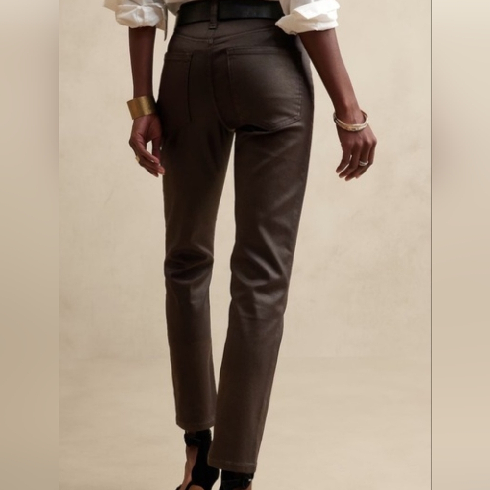 Banana Republic Women's Dark Brown Coated High Rise Slim Jeans Size 8